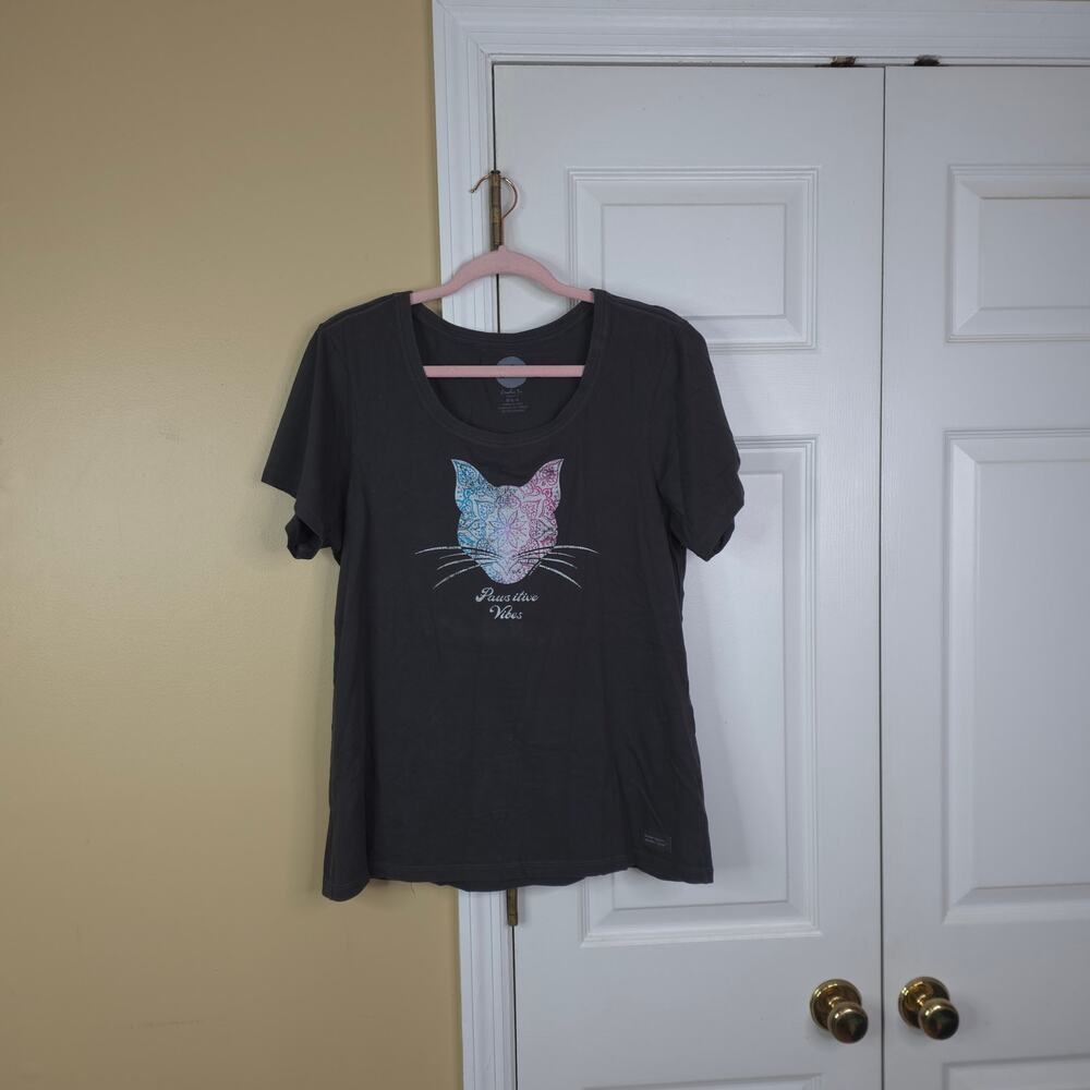 Life is Good "Pawsitive Vibes" Mandala Cat Short Sleeve Graphic Tee Size L